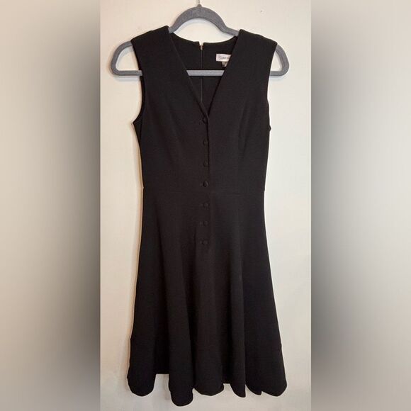 Calvin Klein EUC black button fit and flare dress Size 2 - Picture 1 of 6